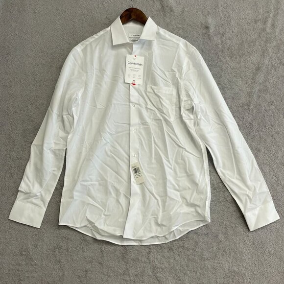NEW Calvin Klein Men's Size M White Performance Stretch Dress Shirt - Picture 2 of 10